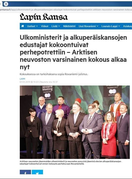 Lapin Kansa 7.5.2019. Bild på arktiska rådet